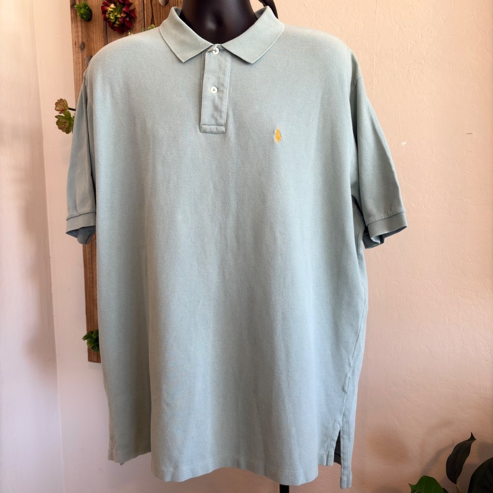 Polo By Ralph Lauren Shirt Mens XXL Short Sleeve Polo Green Orange Pony‎ Preppy